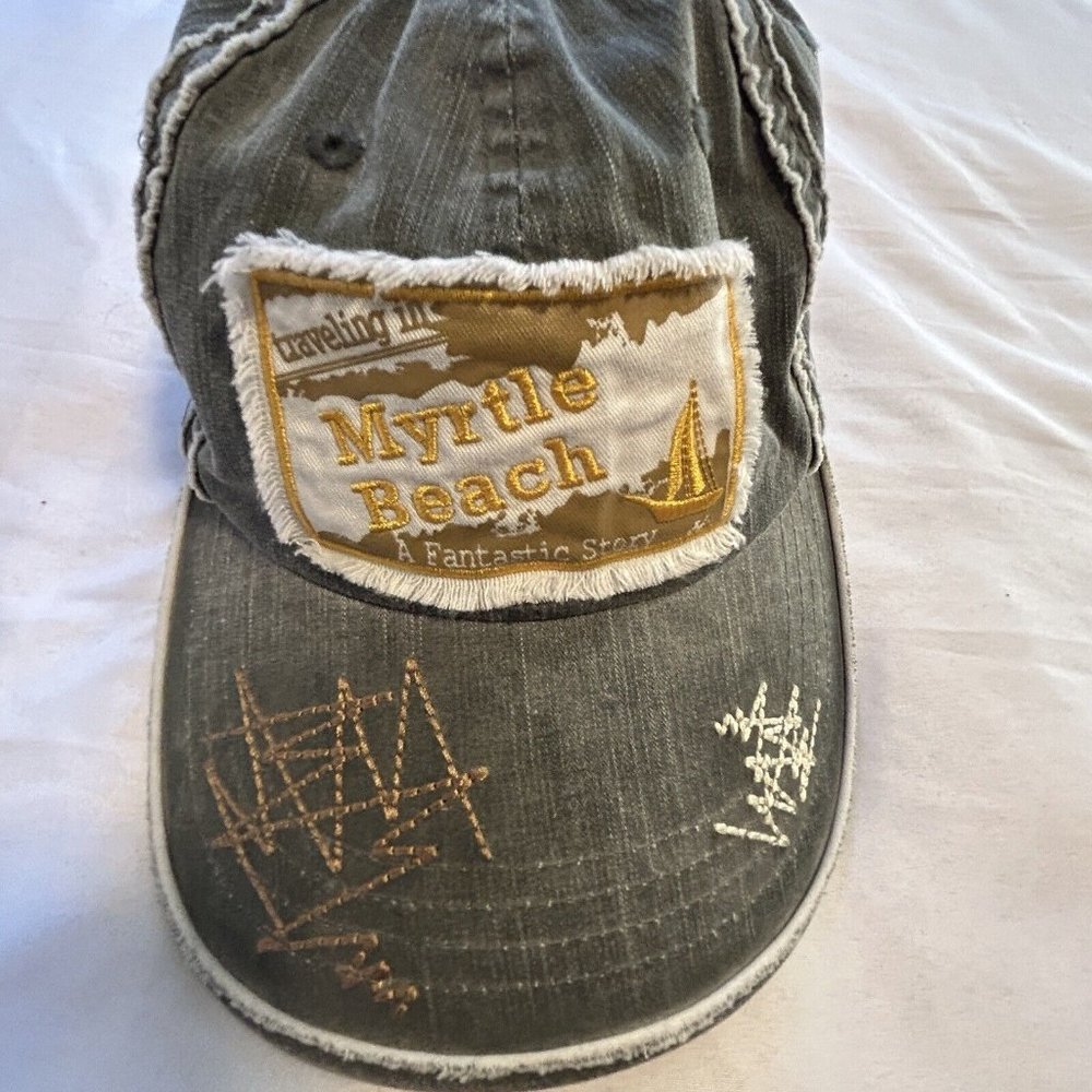 Myrtle Beach South Carolina Strand Blue Gray Twill Baseball Cap Hat Distressed